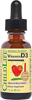 CHILDLIFE ESSENTIALS Vitamin D3 Drops for Kids, Children, & Toddlers - Liquid Vitamin D Drops, 500 IU per Drop, Immune & Bone Health Support, Natural Berry - 1 Fl Oz (Pack of 1)