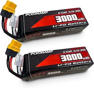 3S Lipo Battery 3000mAh 25C with XT60 Plug Rechargeable High Capacity RC 11.1V Battery Fit for RC Boat (2packs)