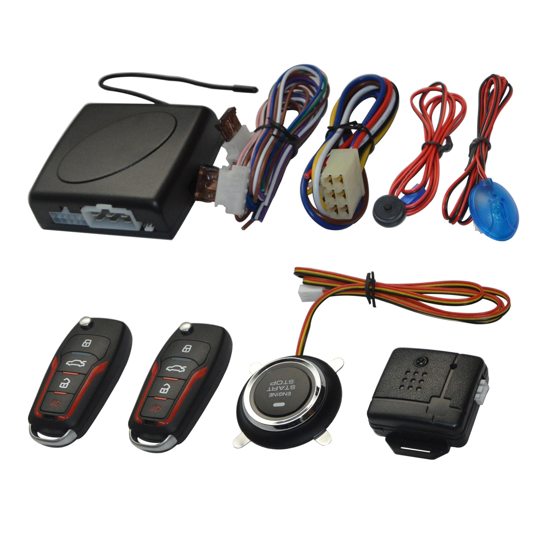 Keyless Entry Car Alarm System with Remote Start Starter and Push Engine Start Stop Iginition Button Kit