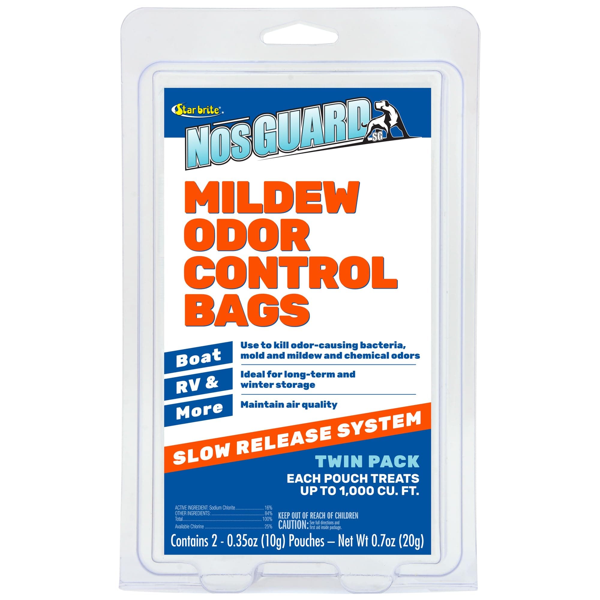NOS-Guard Mildew Odor Control Bags - Slow Release System - Twin Pack