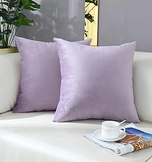 mixeoo Comfy Lavender Throw Pillow Covers Decorative Square Solid Thick Velvet Super Soft Cushion Cases Home Decor for Sofa Couch Living Room Chair, Set of 2, 18 x 18 Inch