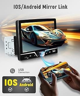 Rimoody Single Din Car Stereo Carplay Android Auto, 1 Din Radio with Bluetooth 5.0, 7" Touch Screen, Car Audio Receiver with Backup Camera, EQ, Steering Wheel Control, USB &Type-C, FM, Mirror Link