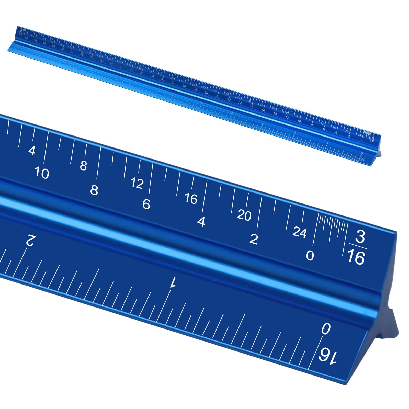 12" Architectural Scale Ruler, Aluminum Scale, Triangular Ruler, Scale Ruler for Blueprint Imperial Measurements for Architects Engineering Artists, Draftsman Drawing, Laser-Etched Markings.(Blue)