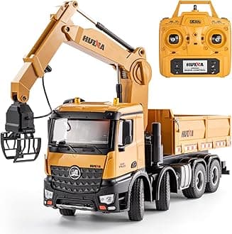 YAZHIYI 26CH Remote Control Dump Truck, 4 in 1 RC Dump Truck Wood Grabber Toy, Heavy Duty Construction Toys Vehicle, Birthday Gifts Ideas for Kids Adults, 1/14 Scale Trucks