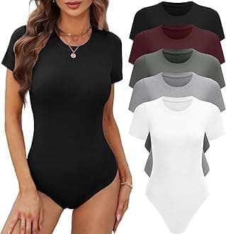 Women's 4/5 Pack Short Sleeve Round Neck Bodysuit Tops Crew Neck Basic Casual Tshirt Bodysuits