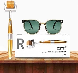 ZGTS Derma Roller 0.5mm Combo with GTS UV Protection Retro Folding Sunglasses – Best Derma Roller for Hair Growth, Beard & Face Care – 192 Needle Titanium Dermaroller for Skin & Hair Regrowth!
