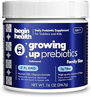 Begin HealthDaily Growing Up Prebiotics Family Size - Kids & Toddler Digestion Powder, for Constipation | Softens Stool for Easy Pooping | Fiber Rich, Tasteless & Textureless (56 Servings)