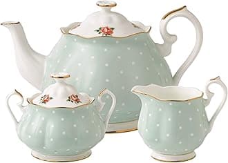 Modern Vintage POLROS25823 Teapot, Sugar, Cream 3 Piece Set, Polka Rose, Bone China