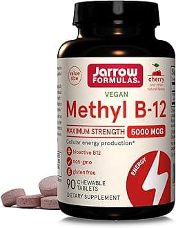 Vitamin B12 5000 mcg - Maximum Strength for Cellular Energy and Brain Health, 90 Cherry Chewable Tablets, B12 Vitamins 5000 mcg