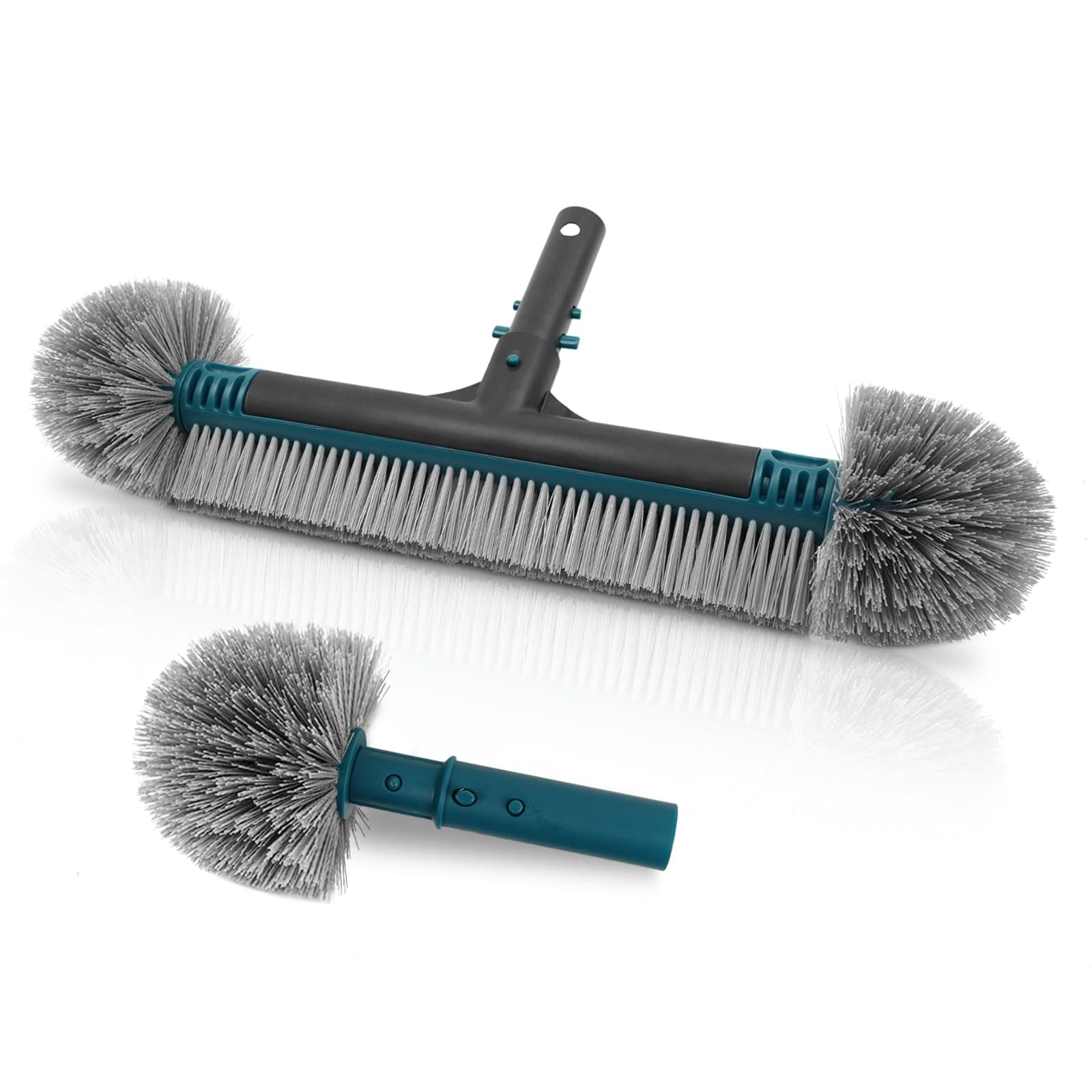 20'' Pool Brush Head, Detachable Pool Cleaning Brush with Durable Around Nylon Bristles, EZ Clip Aluminum Handle- Clean Swimming Pools Walls, Steps & Corners Faster