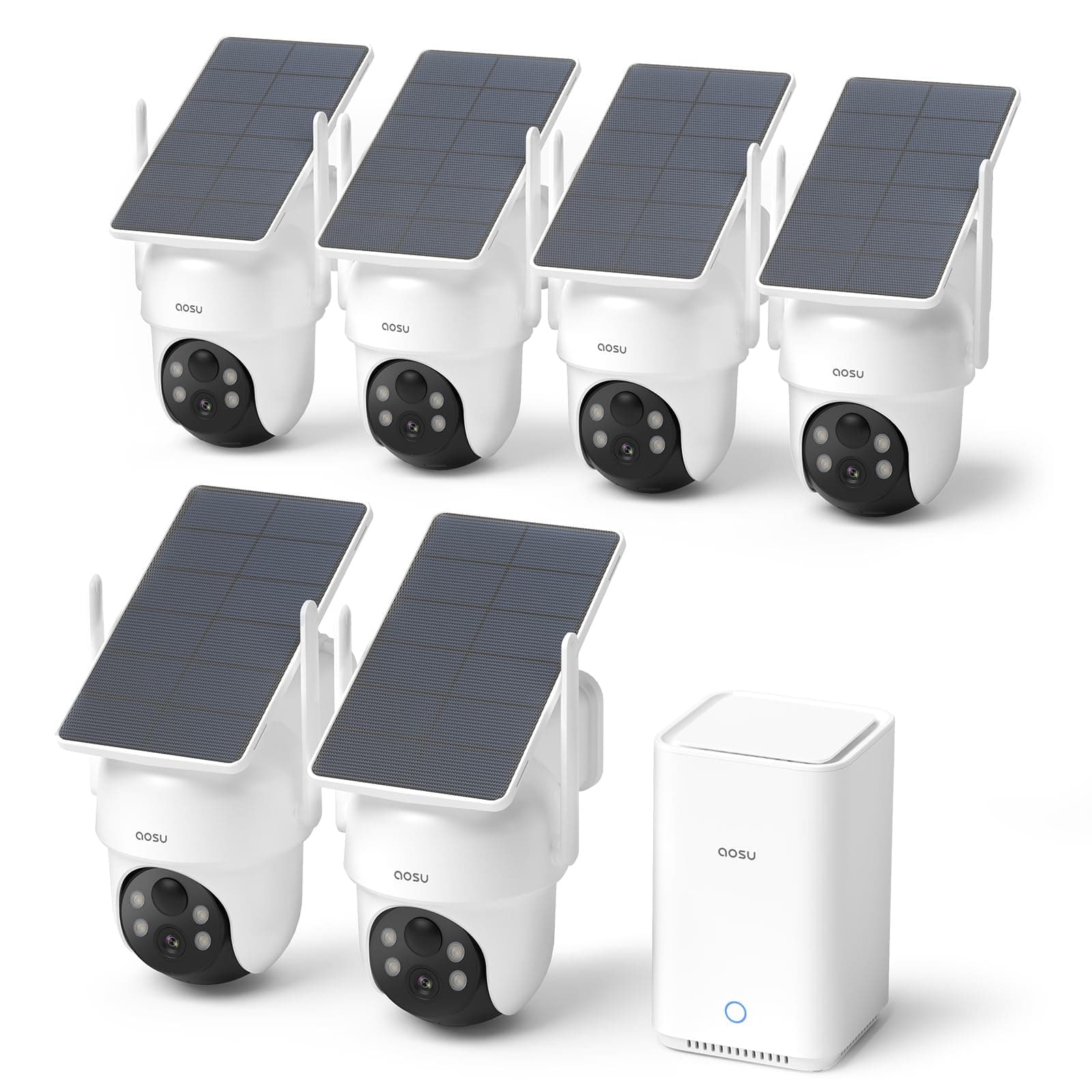 Security Cameras Wireless Outdoor, 6-Cam Kit, No Subscription Required, aosuBase Expandable to 1TB (32GB Built-in), 360° Pan & Tilt, Human Auto Tracking, 5MP Color Night Vision, Easy Setup