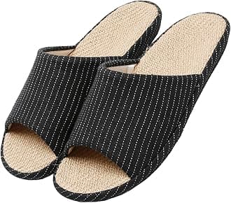 Womens House Slippers Summer Open Toe Tatami Straw Men's Indoor Shoes,Bedroom Linen Lightweight Slip Silent Slippers