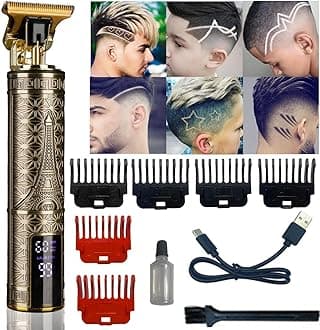 Hair Clippers for Men, Zero Gapped T-Blade Hair Trimmer with 3 Speed Adjustment LED Display, Rechargeable Cordless Grooming Kit for Men