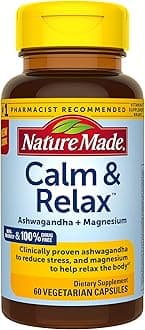 Nature Made Calm & Relax with 300mg Magnesium and 125mg Ashwagandha for Stress Relief, 60 Veggie Capsules