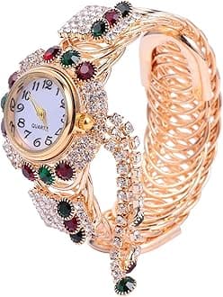 Womens Bangle Watch, Shiny Gold Ladies Watches Bling Dress Watches with Crystal Rhinestones Diamonds Elegant Bracelet Wrist Watch for Women