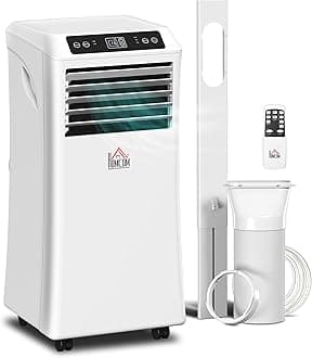 HOMCOM 8000 BTU Portable Air Conditioner for Rooms Up to 344 Sq. Ft., 3-in-1 AC Unit with Cooling Fan, Dehumidifier, Sleep Mode, Remote Control, 24H Timer, Window Installation Kit, White