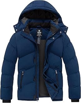 wantdo Men's Winter Puffer Jacket Windproof Quilted Coat with Removable Hood
