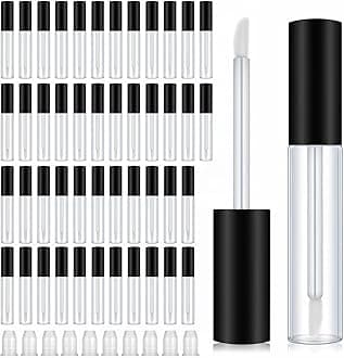 50 Pcs Lip Gloss Tubes Empty 10 ml Lipgloss Containers with Wand, Refillable Cosmetic Containers Bottles Plastic Lipstick Tubes with Rubber Inserts for Women Makeup
