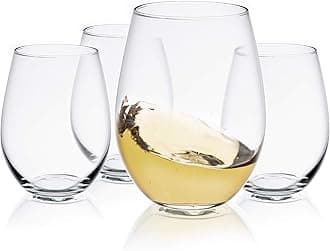 JoyJolt Stemless Wine Glasses Set of 4 – 19 oz Clear Glass Tumblers for Red & White Wine, Cocktails, Dishwasher Safe, Perfect for Home Bar, Gifts