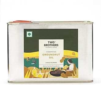 TWO BROTHERS ORGANIC FARMS India's Only Certified Glyphosate Free Groundnut Oil, Made Using Farm Grown Groundnuts|Cold-Pressed And Single-Filtered Oil For Healthier Cooking|Kacchi Ghani/Mara Chekku, Natural And Unrefined 2 Litres Tin Can