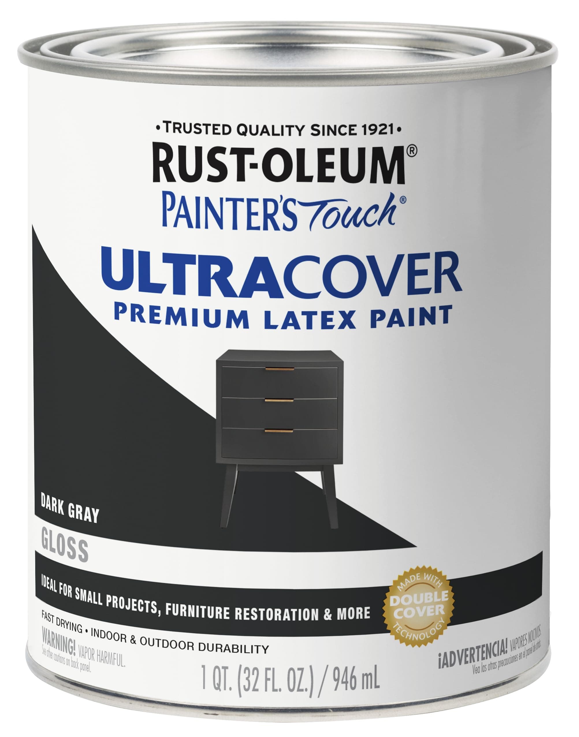Rustoleum 1 Quart Dark Gray Gloss Painters Touch Multipurpose Latex Paint 1986-