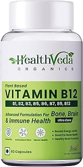 Health Veda Organics Plant Based Vitamin B12 Supplement | 60 Veg Capsules | B1, B2, B3, B5, B6, B7, B9, Moringa | Boost Energy Level | Good For Digestion And Nerve Health | Glowing Skin For Men & Wom