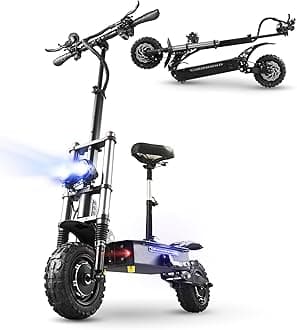 JGH 5600W 35Ah Dual Motor Electric Scooter Adults with Seat, 50 MPH Fast Off Road Scooter, Max 62 Miles Range E Foldable 11'' Fat tire All-Terrain 440lb Load Black