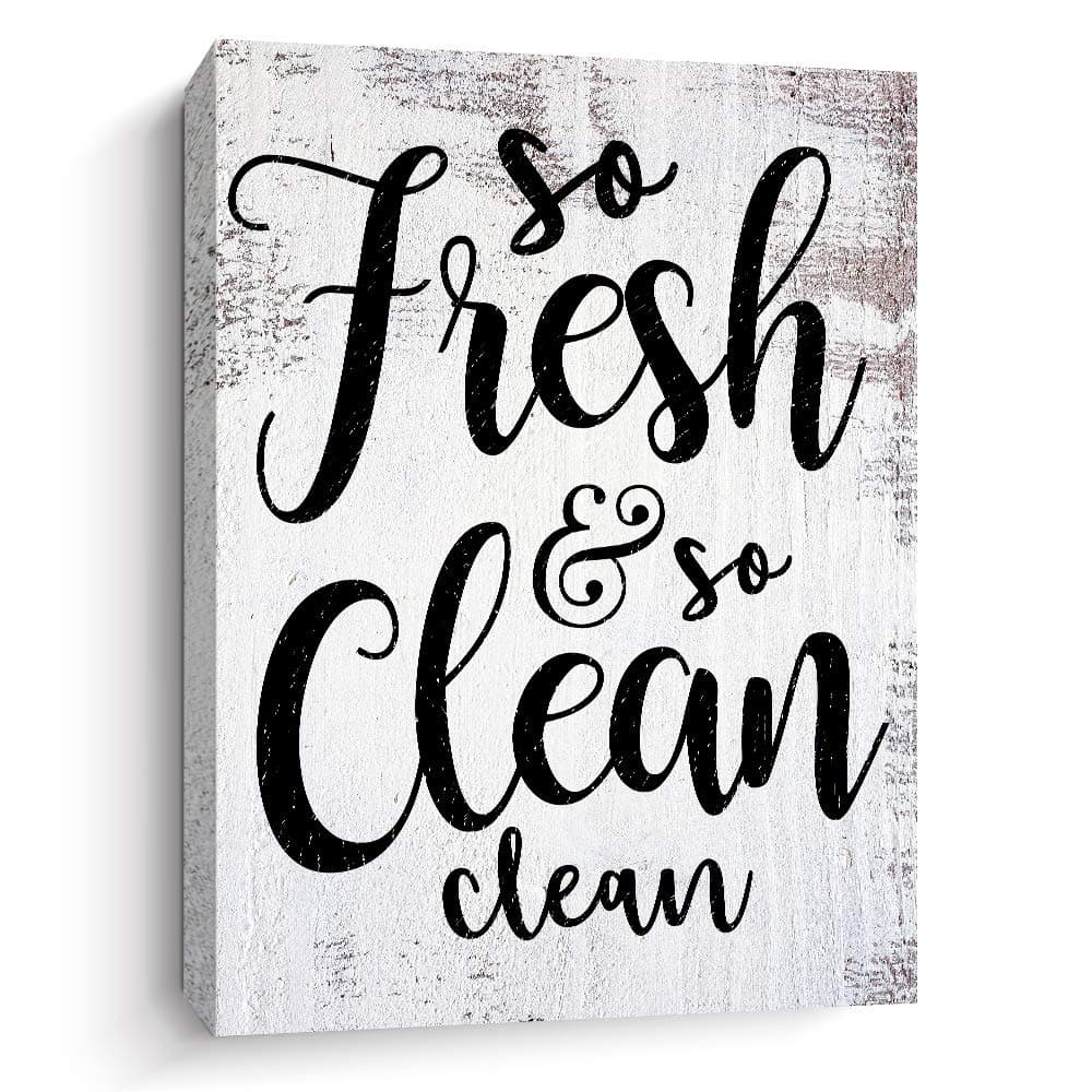 Pigort Rustic Bathroom Decor - So Fresh So Clean - Bathroom Wall Art, Canvas Print Washroom Restroom Decorative Accessories, 12 X 15 Inch, White