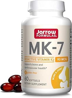 Jarrow Formulas MK-7 90 mcg - Bioactive Form of Vitamin K2-60 Servings (Softgels) - for Bone & Cardiovascular Health - Vitamin K2 MK-7 Dietary Supplement - Gluten-Free