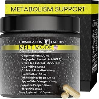 Formulation Factory Metabolism Booster - Melt Mode Natural Thermogenic Support with Glucomannan, L-Carnitine & Green Tea Extract - Advanced Satiety & Energy - 120 Capsules, 2 Month Supply