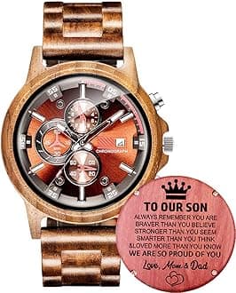 WASTIMEWooden Watch for Men Women, Stylish Chronograph Military Casual Calendar Wood Watches