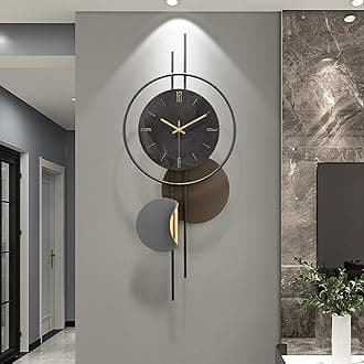 Modern Wall Clock for Living Room,Large Black Decorative Wall Clock with Light,Creative Silent Clock Battery Operated Metal Wall Art for Entryway/Bedroom/Office/Dinning Room/Kitchen Decor