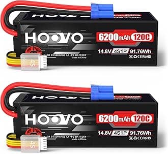 HOOVO 4S Lipo Battery 14.8V 6200mAh 120C RC Battery EC5 Plug Hard Case for RC Car Truck Buggy RC Quadcopter Helicopter Airplane Racing FPV UAV Drone (2 Pack)