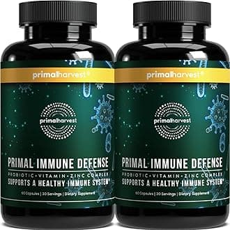Primal Harvest Primal Immune Defense: 10-in-1 Immune Support with Probiotics, Zinc, Vitamins C, B6, D3 & K2, Immune Booster for Adults 60 Capsules (2-Pack)