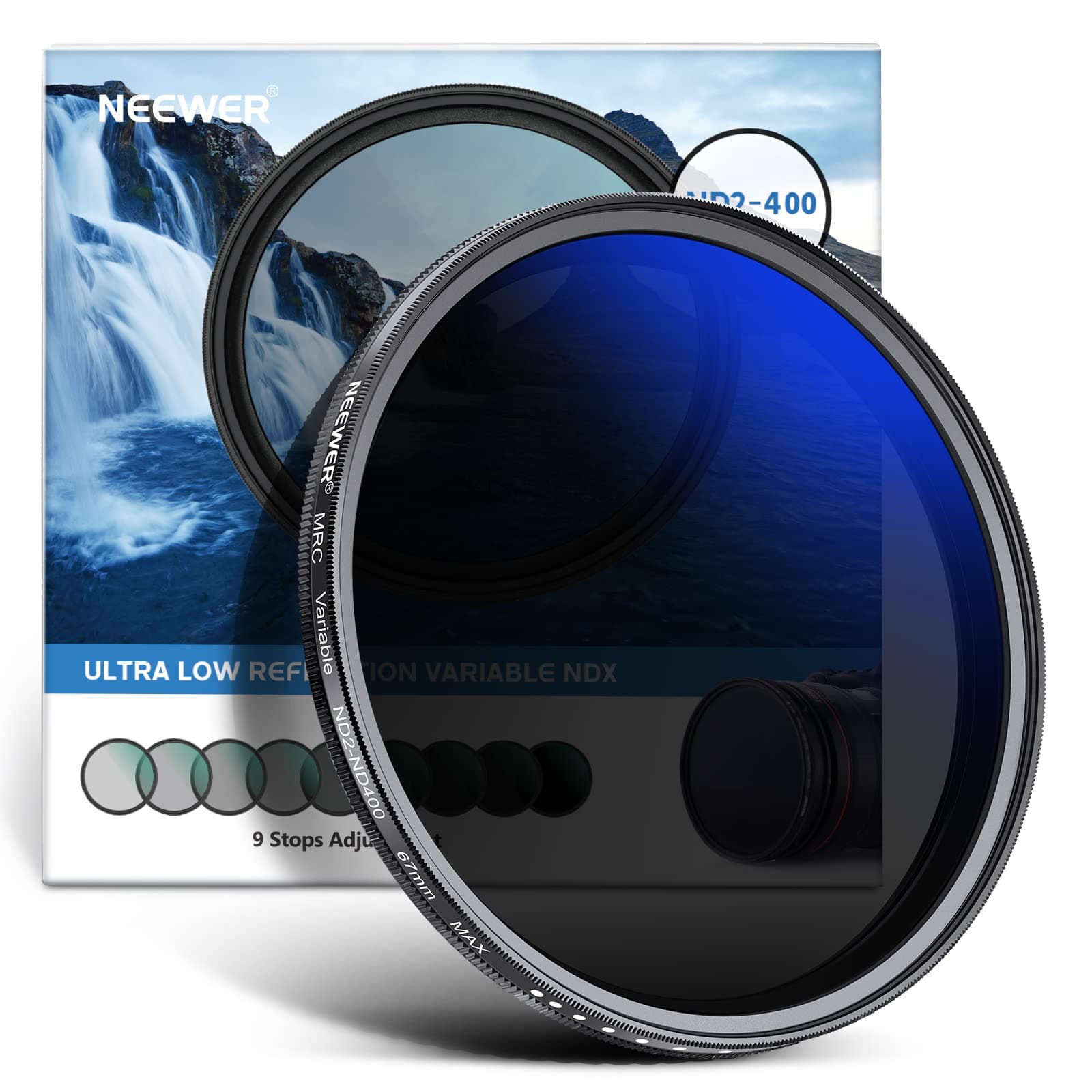 67mm Variable ND Filter ND2-ND400 (1-9 Stops), Neutral Density Filter, Multiple Coatings, Water and Scratch Resistant