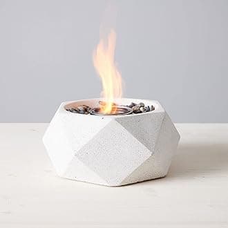 TerraFlame Geo Fire Bowl Table Top | Portable Concrete Fire Pit for Indoor and Outdoor | 1 Gel Fuel Can | Clean Burning and Smoke-Free | Protective Cork Base | StoneCast White Finish