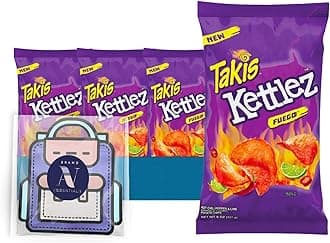 - Lavinia Essentials Bundle: 4-Pack of Kettlez Fuego Sharing Size Bag, Hot Chili Pepper Rolled Tortilla Chips 9.9 oz Bag + 1 Utility Prop