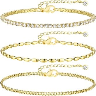 Gold Bracelets for Women, 14k Gold Plated Hand Chain Bracelet, 2 Pcs Ring Bracelets for Women Trendy Dainty Cubic Zirconia Bracelet Ring Bracelet Hand Jewelry Adjustable 6.3'+2'