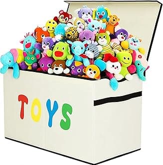 Toy Box Chest, Collapsible Sturdy Storage Bins with Lids, Extra Large Kids Toy Storage Organizer Boxes Bins Baskets for Kids, Boys, Girls, Nursery Room, Playroom, Closet (New Beige)