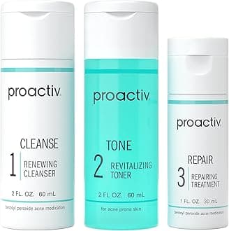 Proactiv 3 Step Acne Treatment - Benzoyl Peroxide Face Wash, Repairing Acne Spot Treatment for Face and Body, Exfoliating Toner - 30 Day Complete Acne Skin Care Kit