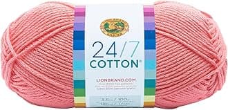 24/7 Cotton Mercerized Lightweight Yarn for Knitting, Crochet, and Crafts, Pink, 1 Pack, 185 Yards of Natural Fiber for Breathable Tops, Durable Bags, and Easy-Care Dish Cloths