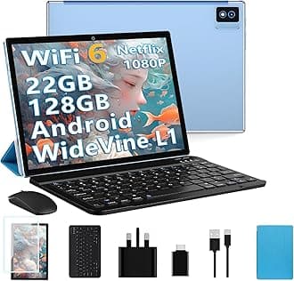 2025 Newest Android 14 Tablets 10 Inch Tablet, 22GB+128GB/2TB, 8000mAh, Octa Core2.0Ghz, 5G/WiFi 6, Widevine L1 FHD, BT5.0, Netflix/Face Unlocking, 13MP, GPS, OTG, GMS Tablet with keyboard＆Mouse-Blue