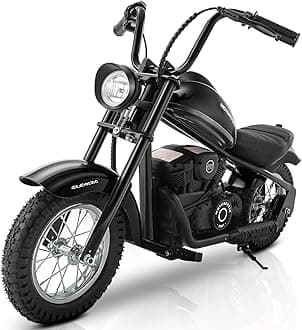 ELEMARA Electric Dirt Bike, 15 mph & 150lb Max, 24V Ride on Toy for Big Kids w/LED Lights & Power Display,Chain-Driven Motor,Twist-Grip Throttle, Shock Springs,Handbrake,12" Air-Filled Tires-Black