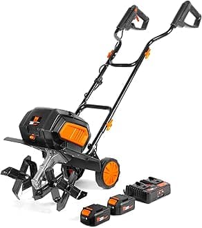 20V Max Cordless 14-Inch Brushless Electric Tiller with Two 4.0 Ah Batteries and Dual-Port Charger (20724)