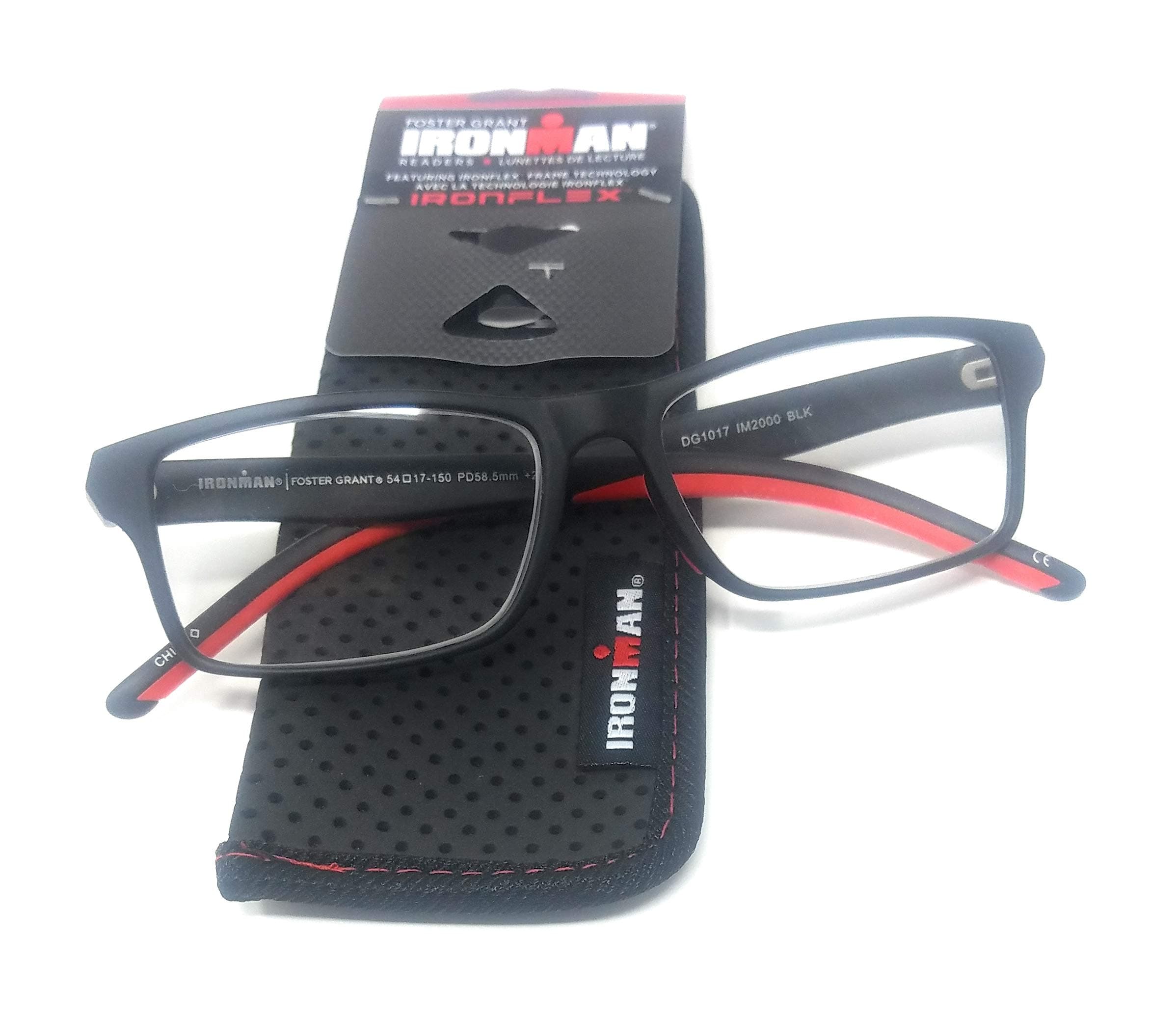 Ironman IronFlex Reading Glasses, Black/Red (+2.00)