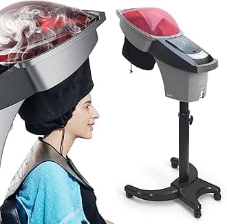Hair Steamer Salon Micro Mister Scalp Treatment Dye Perm Professional O3 Ozone Hooded Barber Shop Use for Natural Black Hair with Wheels ET1408B 7-Color Light