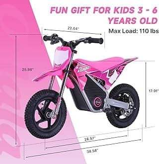OLALA Electric Dirt Bike for Kids Aged 3-7, 200W Racing Grade Electric Motorcycle, Up to 8MPH & 2 Speed Settings, Safe Disc Brakes, 12'' Off-Road Knobby Tires, Pink