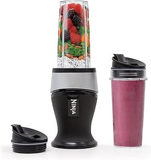Fit Compact Personal Blender, Portable Blender for-Smoothies, Shakes, Food Prep, and Frozen Blending, 700-Watt Base, (2) 16-oz. Cups and Spout Lids, Black QB3001SS