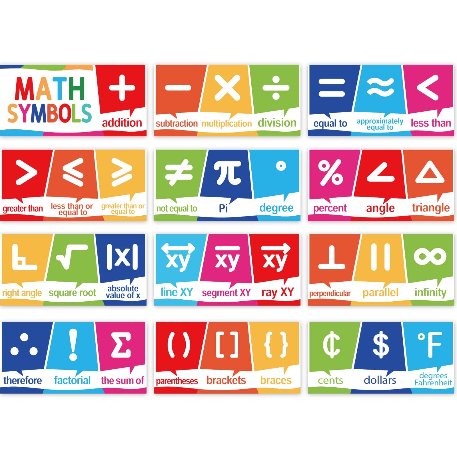 12 Pieces Educational Math Symbols Bulletin Board Strips Set Math Symbols Posters Math Wall Classroom Decorations for Nursery Preschool Home School Kindergarten Classroom