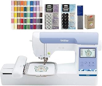 BrotherPE900 Embroidery Machine, 50-Piece Designio Thread Set, 20 Bobbins, 100-Piece 75/11 Embroidery Needles, Stabilizer Roll